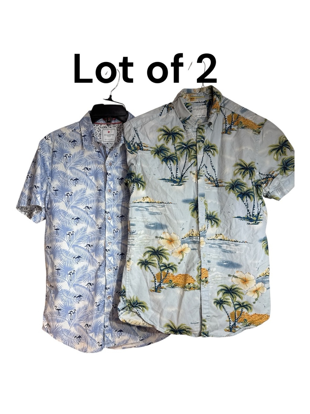 Denim & Flower Lot of 2 Tropical Print Short Sleeve Shirts - Slim Fit Size Small